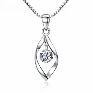 8230708 Kupfer versilbert Zirkon Wave Anhänger Halskette für Frauen Schmuck OEM Custom 925 Sterling Silber