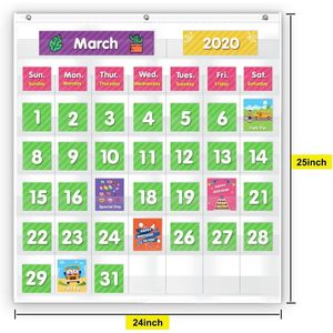 Calendario mensual para el aula, tabla de bolsillo con 71 tarjetas, aprendizaje para niños, gestión del tiempo en el hogar, regreso a la escuela - Product Image 1