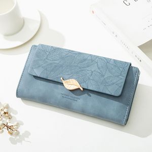 Women's <b>Long</b> <b>Wallet</b> European and American Retro Style Frosted Leaf Shape Hasp <b>Wallets</b> Folding Women's Leather <b>Wallet</b> - Product Image 1