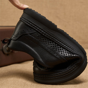 Mocassins en cuir véritable pour hommes, chaussures décontractées respirantes à bout rond, à enfiler, pour l'été - Product Image 3