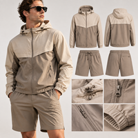 Ensemble de survêtement sportif pour homme avec veste de course imperméable en nylon solide de poids moyen et short de survêtement, personnalisable avec logo, idéal pour l'hiver