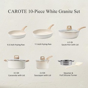 Trắng Granite cảm ứng bếp <span class=keywords><strong>Cookware</strong></span> Set 10 cái không dính gốm chậu và chảo cho nấu ăn và chiên thân thiện với môi - Product Image 2