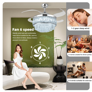Ventilatore da Soffitto Retrattile con Luci e Controllo Remoto/APP, Altoparlante Bluetooth, Luce <span class=keywords><strong>LED</strong></span> RGB, 6 Velocità, Pale Reversibili - Product Image 2