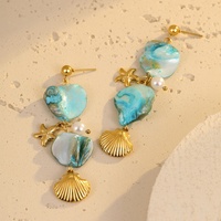 Anting-anting gantung bintang laut cangkang pirus custom grosir, warna emas, perhiasan liontin laut untuk wanita, OEM ODM