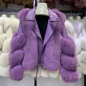 New Arrival Full Pelt Genuine Sheepskin <strong>Leather</strong> Fur <strong>Jacket</strong> <strong>Real</strong> Fox Fur Coat <strong>for</strong> <strong>Women</strong> - Product Image 3