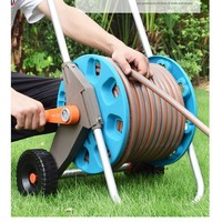 Enrouleur de tuyau d'arrosage domestique pour fleurs, légumes et lavage de voiture avec chariot de rangement en plastique et caoutchouc