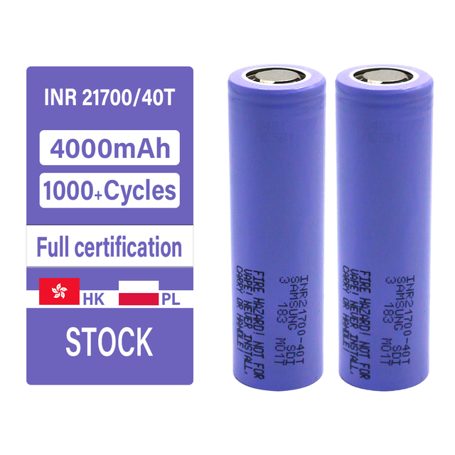 Samsung INR21700 40T 4000mAh 45A 11C 800-Cycle Lithium Ion Rechargeable Battery Cell 21700 for Power Tools EV E-bike