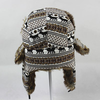 QJ OEM Personnalisé Bonnet Ushanka Style Urbain Nordique en Tricot Jacquard à Carreaux avec Cache-Oreilles, Nœuds et Motifs à Pois, Coupe-Vent Hiver, Style Plage et Personnalisé