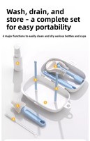 Ensemble de brosses à biberons en silicone portable avec support de séchage et étui de voyage |   Kit de nettoyage 6 en 1 pour bouteilles