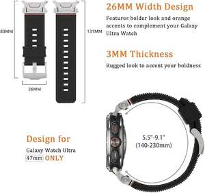 Bracelet en silicone à libération rapide Upro pour Samsung Galaxy Watch Ultra 47 mm, bracelet sport robuste Mecha Explorer, connecteur métallique sans espaces - Product Image 4