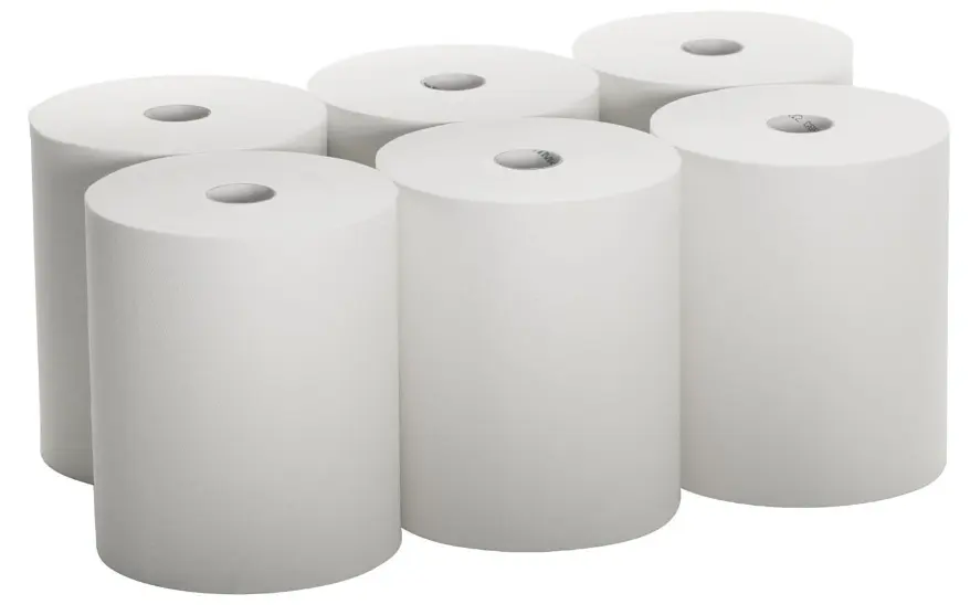 white hand paper towel roll  hardwound roll towel 600ft  100% recycled paper 1ply