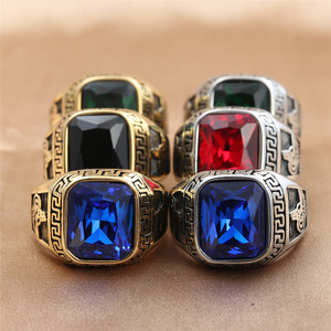 European American Style <b>Titanium</b> Steel <b>Ring</b> Geometric Retro Men's Punk Gemstone Bezel Setting Gift Jewelry 24059 - Product Image 1