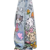 Jean Baggy Américain Tendance Vintage avec Imprimé 3D Motif Ours, Dentelle et Chaîne de Perles – Personnalisable, Style Streetwear Punk