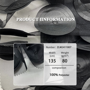 Liquidation d'usine vente de dentelle légère de marque de haute qualité 100% Polyester 80GSM tissu de filet de broderie de maille noire pour robe - Product Image 2