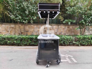 Black 4 Wheel Ice Cream Push Cart Mobile Food Vendor Stand with Canopy Lights Outdoor Street Cart - Product Image 6