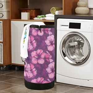 Bolsa de Lavandería Plegable de Nailon con Estampado de Flor de Hibisco, Cesto para Ropa Sucia, Mochila de Lavandería con Logotipo Personalizado - Product Image 6
