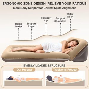 Inflatable Couch for Camping Air Mattress with Adjustable Backrest Blow <b>Up</b> Couch for Adults with Flocked Surface - Product Image 5