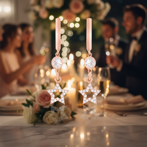 Pendientes de Plata de Ley 925 Chapados en Oro Rosa 2020 con Circonita Cúbica y Circonita en Forma de Estrella para Regalo de Boda o Fiesta - Product Image 3