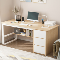 Bureau d'ordinateur en bois moderne et minimaliste, durable, avec tiroir - Table d'écriture pour bureau à domicile pour étudiants, surface en acier inoxydable