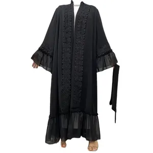 На заказ мусульманское женское платье Дубай Ближний Восток новый цветок вышивка мусульманская одежда черная Абая