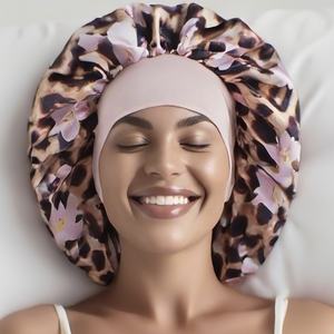 SOLPOP Vente en gros Bonnet de nuit personnalisé à imprimé léopard Doux et confortable Bonnet pour cheveux pour femmes - Product Image 2