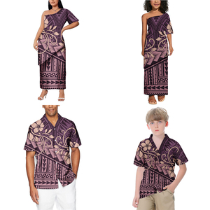 Verano Casual Tribal estampado <span class=keywords><strong>Aloha</strong></span> Hawaii camisas para niños polinesio Floral familia traje logotipo personalizado Samoa niñas Puletasi <span class=keywords><strong>vestidos</strong></span> - Product Image 5