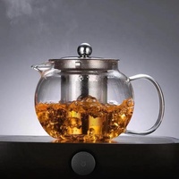 Théière en verre borosilicate résistante à la chaleur avec filtre en acier inoxydable, vente en gros d'usine, ensemble théière et bouilloire en verre