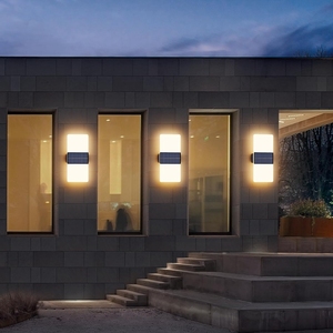 2 gói tự động trên tắt năng lượng mặt trời tường ánh sáng 8 + 8 LED Acrylic Đèn tường không thấm nước lên và xuống sáng năng lượng mặt trời hàng rào ánh sáng cho sân sau - Product Image 1