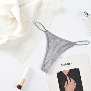 Tanga de Algodón Tejido Gris para Mujer, con Tirantes Finos, Cintura Baja, Sexy, Suave y Transpirable, Ropa Interior Femenina OEM ODM - Product Image 1