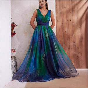 <span class=keywords><strong>Robe</strong></span> d'été pour femme SS109, nouveau style, coupe trapèze, en mousseline imprimée, col en V profond, dos nu, idéale pour les mariages, collection Europe Commerce Extérieur - Product Image 3