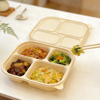 Boîte à lunch jetable en amidon de maïs à 4 compartiments, étanche, avec couvercle, biodégradable et sans BPA, utilisable au micro-ondes