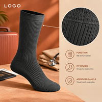 Chaussettes de compression de voyage en charbon de bois à texture côtelée fine, avec soutien du mollet, ajustement gradué, tableau de mesure, manchette plus large, bout plat, vérifiées