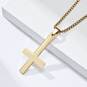 Stainless Steel <b>Cross</b> Pendant Necklace Unisex Fashion Jewelry For Men Women Simple Design Long <b>Chain</b> 3 Colors Available - Product Image 3