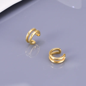 Pendientes de Clip de Oreja de Doble Capa, Estilo Retro Simple, Geométricos, de Metal, Sin Perforación, con Acabado Chapado en Oro de 18K, para Mujer - Product Image 6