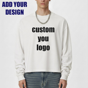Blank O-Neck Cotton BOXY Long Sleeve T Shirts Premium Casual Plain Customized <b>Tshirts</b> Homme Wholesale Printed T-Shirt For Men - Product Image 1