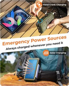 Banque d'alimentation <span class=keywords><strong>solaire</strong></span> 20000mAh, <span class=keywords><strong>chargeur</strong></span> rapide PD20W, <span class=keywords><strong>chargeur</strong></span> sans fil à manivelle, câbles d'entrée Micro USB, lampe de poche, urgence en plein air - Product Image 2