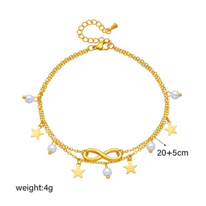 Bracelet de cheville empilable Forever Symbol en acier inoxydable plaqué or avec breloques étoile à cinq branches et perle blanche, délicat pour le quotidien - Product Image 5