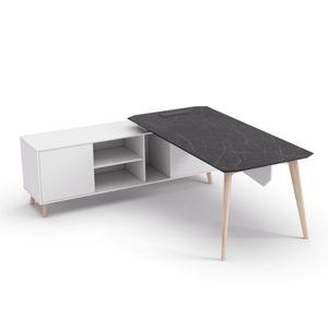 Luxury Modern L-Shape Home Executive Office <b>Desk</b> <b>Set</b> for Directors Managers CEOs Bosses-Wood Panel Style - Product Image 6