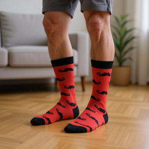 Calcetines de media pantorrilla para hombre con estampado de bigote rojo, talla 40-45, calcetines casuales de moda - Product Image 2