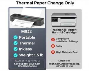 เครื่องพิมพ์ความร้อนแบบพกพา phomemo M832 300dpi แบบไร้สายสำหรับการเดินทางเครื่องพิมพ์ไร้หมึกรองรับ8.5 ''X 11'' จดหมายและกระดาษ <span class=keywords><strong>A4</strong></span> - Product Image 5