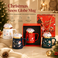 Tasse globe à neige de Noël de luxe, faite à la main, sérigraphiée, avec Père Noël et rennes 3D exquis, en céramique, avec coffret cadeau et sac assortis, pour les fêtes