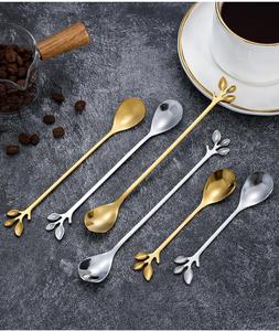 Fourchette créative en acier inoxydable doré en forme de branche, cuillère en forme de feuille pour dessert, café et thé, vaisselle classique - Product Image 3
