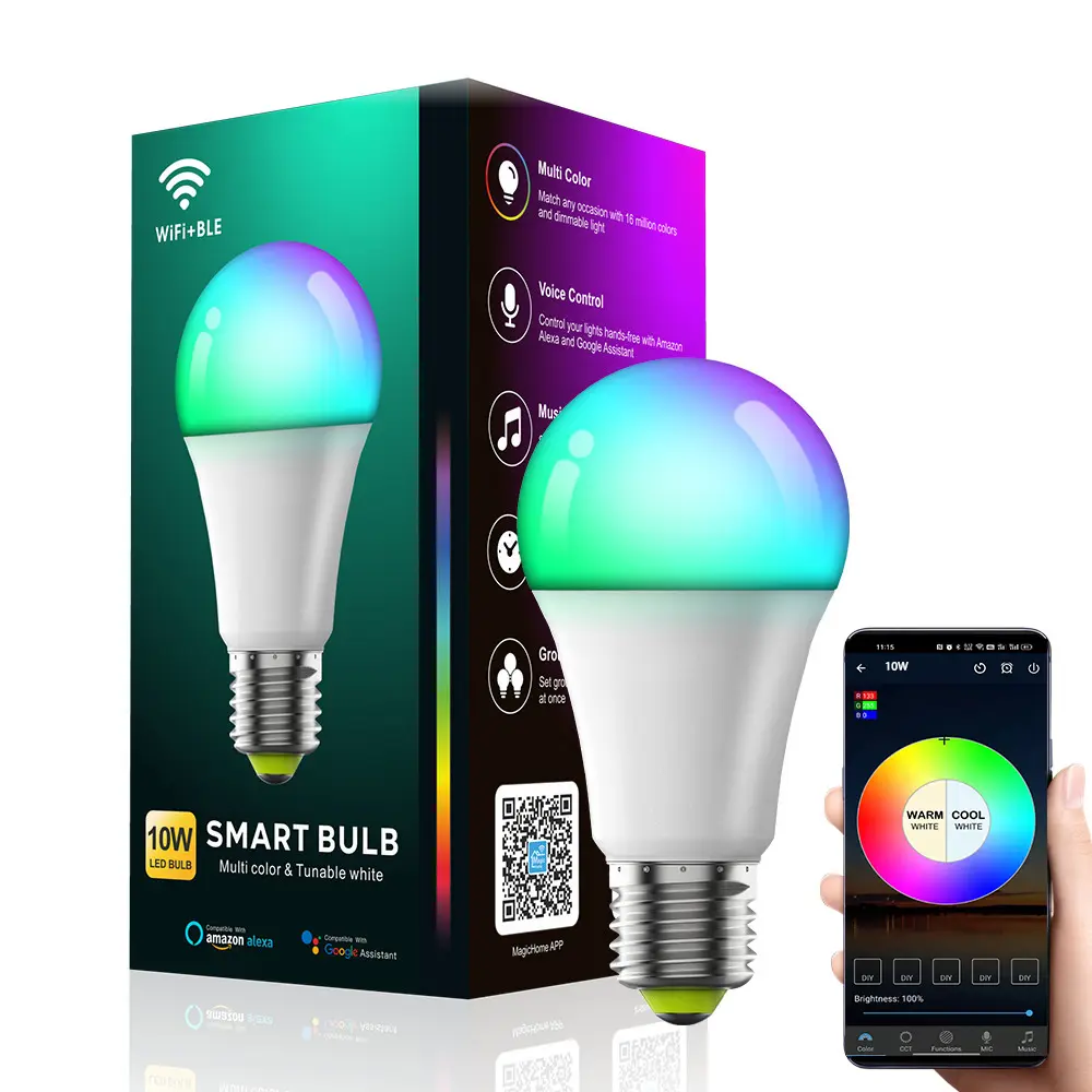 10W Smart Light Bulbs, 190-240V 800 Lumens RGBCW E27 B22 2.4Ghz WiFi Bulbs Compatible with Alexa and Google Home