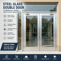 Porte d'entrée en acier et verre à double battant, robuste, pour bâtiment de bureaux, magasin de détail