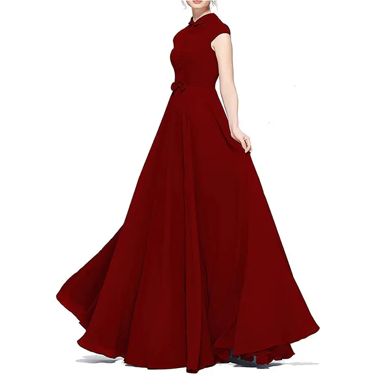2022 custom dress women's a-line maxi evening dress casual elegant ladies dress Vestidos largo de mangas cortas para mujer