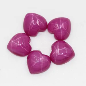 Factory Price Top Quality Starlight Stone Heart Star Pink Ruby Flat Back Star Sapphire Gems