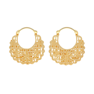 Orecchini a Cerchio E4519 in Oro, Stile Bohémien con Motivo Floreale, Gioielli in Lega di Zinco, Orecchini alla Moda per Donne - Product Image 1