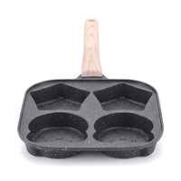 Poêle à petit-déjeuner RAF R.2554, 19 cm, en aluminium, quatre cavités, poignée aspect bois, pour œufs, crêpes, collations, usage en cuisine