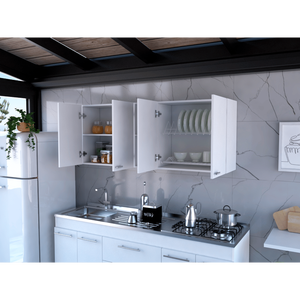 DB Olimpo 150 White <b>Kitchen</b> Cabinet From Depot E-Shop Wall-mounted Double Door Design with Two External and Two Interior <b>Shelves</b> - Product Image 2