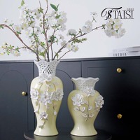 V243BL vase en porcelaine stria vases anciens pour fleurs décoration intérieure vase bleu avec décor floral pour couloir